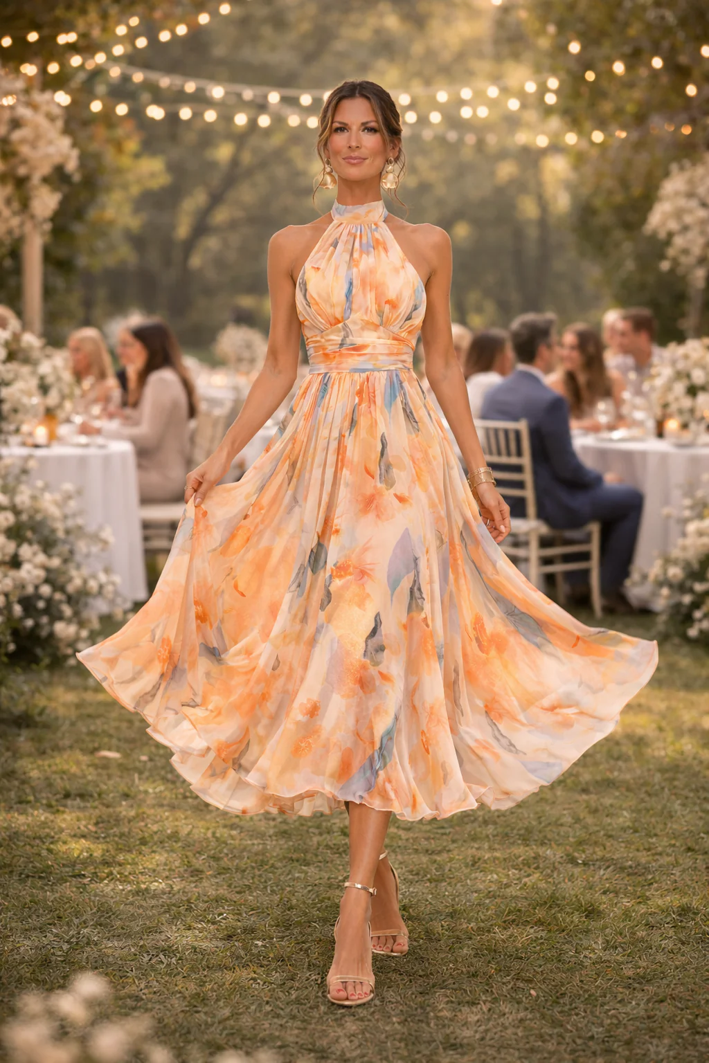 Lucía | Vestido de Cuello Halter con Estampado de Acuarela