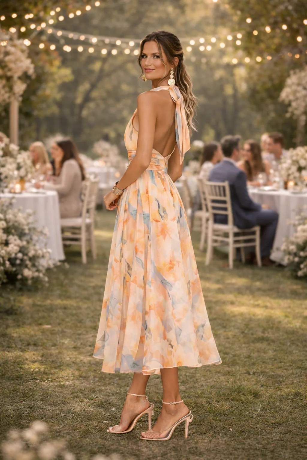 Lucía | Vestido de Cuello Halter con Estampado de Acuarela